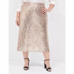 Lane Bryant Sequin Rose Gold Midi Skirt Size 14 New With Tags